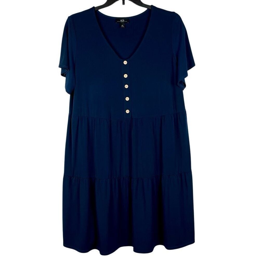 AGB Navy Blue Short Sleeve Summer Dress 2X